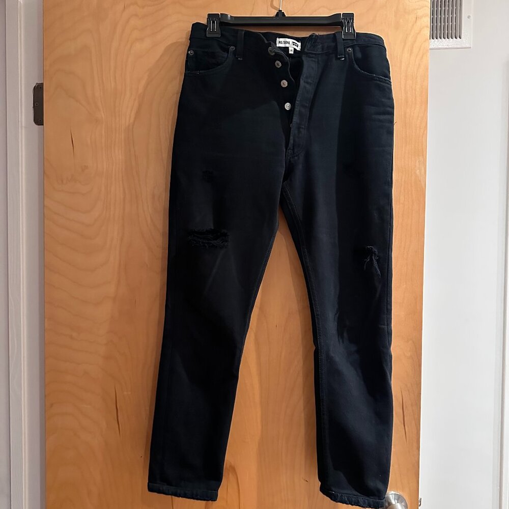 RE/DONE Levi's Womens Black Distressed High Rise Ankle Jeans sz 27 ReMade in USA